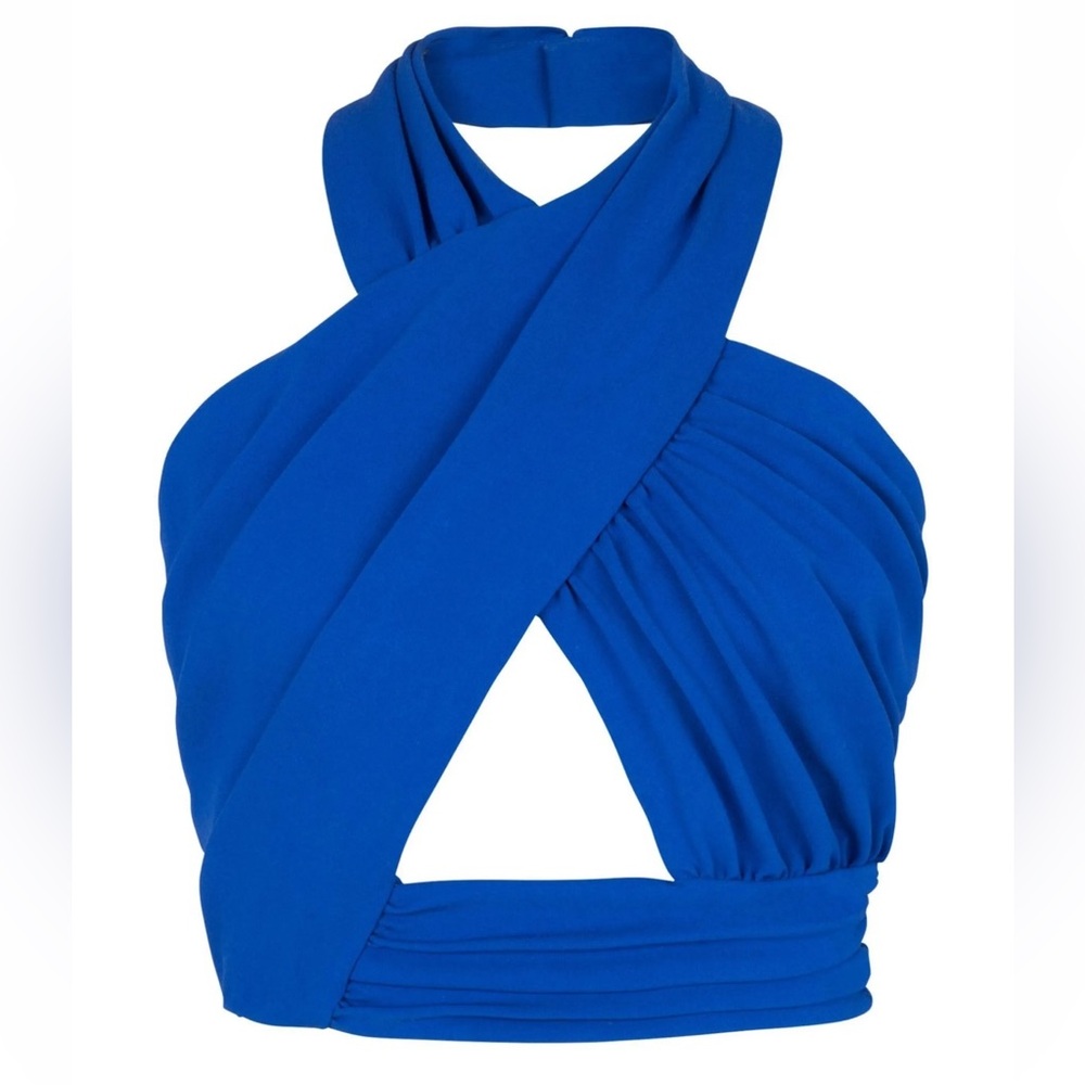 Balmain Halterneck Draped Jersey Cropped Top, Size 34
